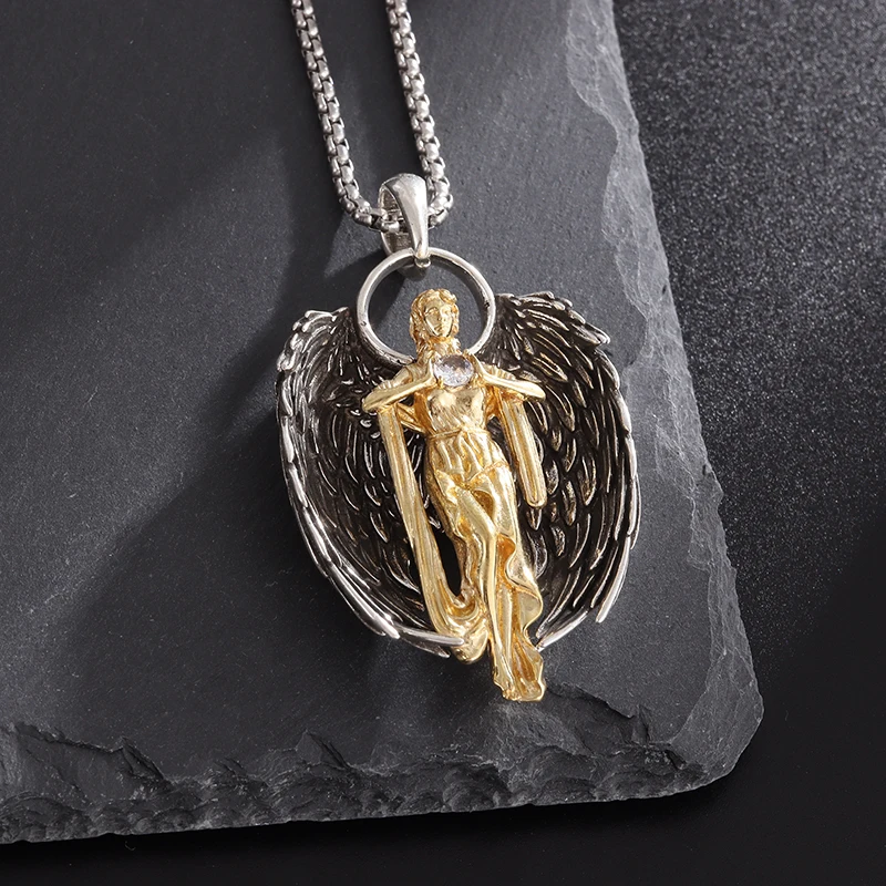 Retro personality creative exquisite angel wings pendant Angel St. Gabriel Paladin necklace male and female Christian amulet