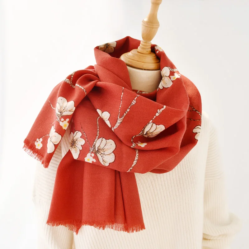 Шерстяной мужской шелковый шарф с принтом на заказ, зимние длинные шарфы, тонкая Теплая бандана, модная зеленая Пашмина, шикарный подарок для женщин