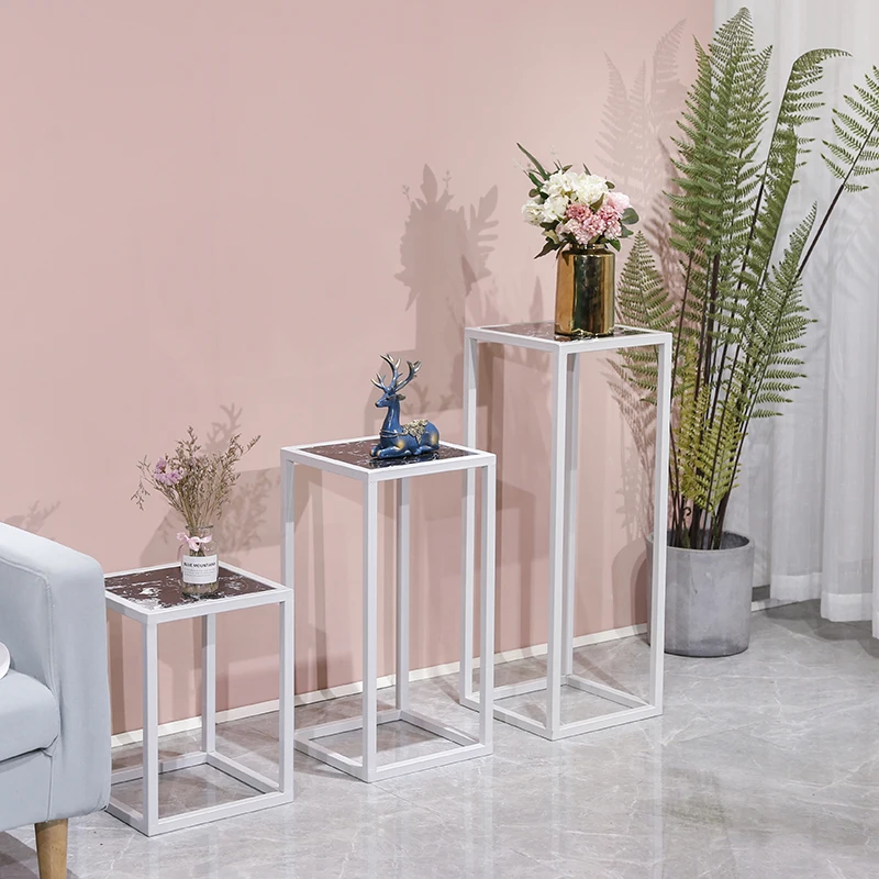 2023 Nordic hot selling square marble table top metal light luxury flower stand interior decoration
