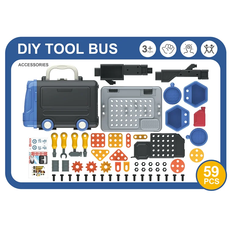 3 IN 1 Tool Screw Bus Toys Mechanic Toy Set Pretend Play Tools Set Tool Bus Toys