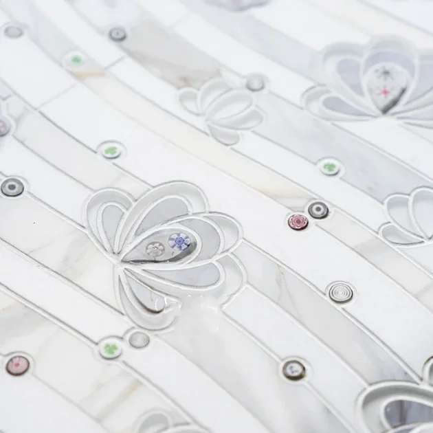 Modern Design Marble Mosaic Wall Glossy Natural Stone Glass Art Flower Butterfly Motif Interior Wall Whole House Mosaic