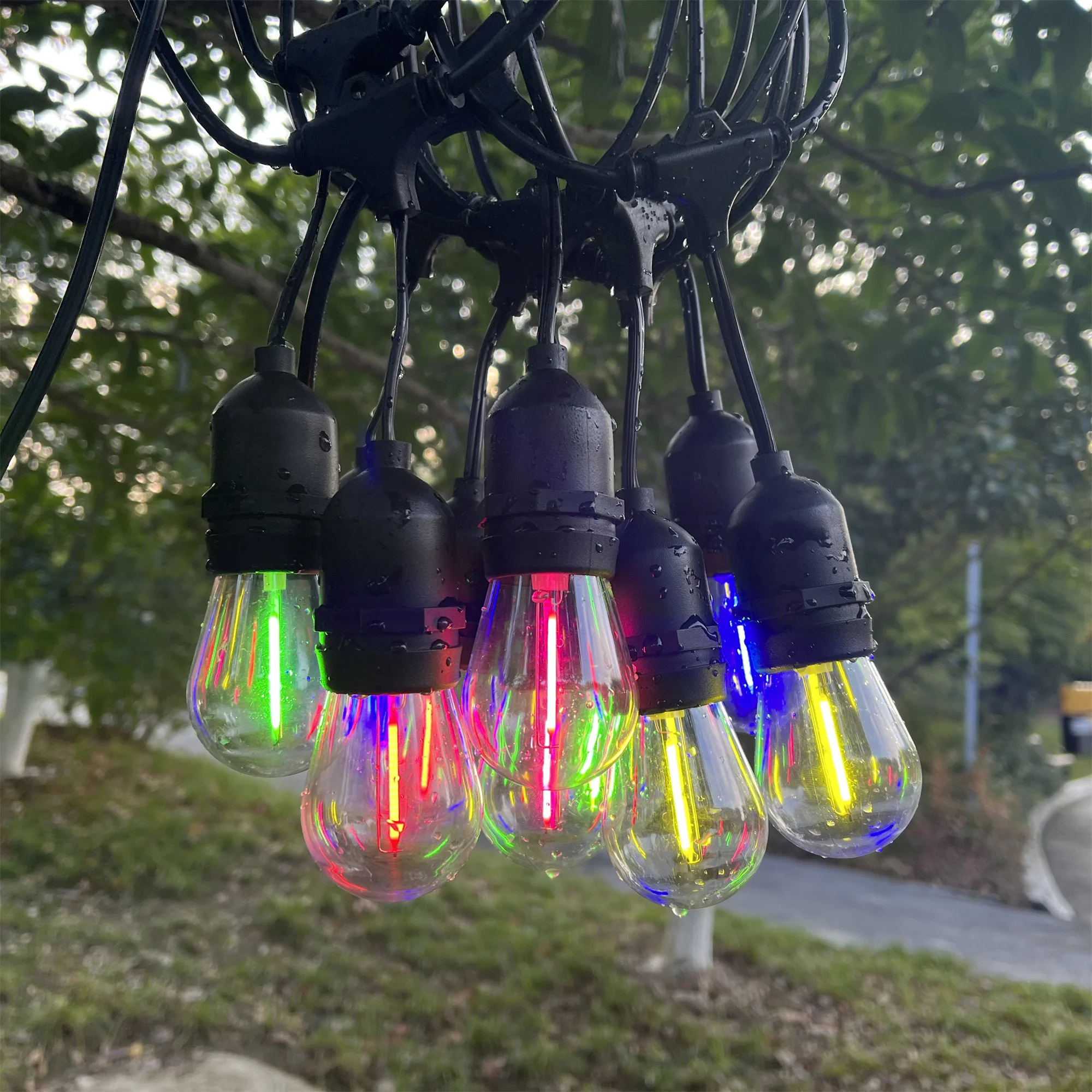 Outdoor Space Party Wedding Patio EU USA Plug Colorful Filament S14 String Lights