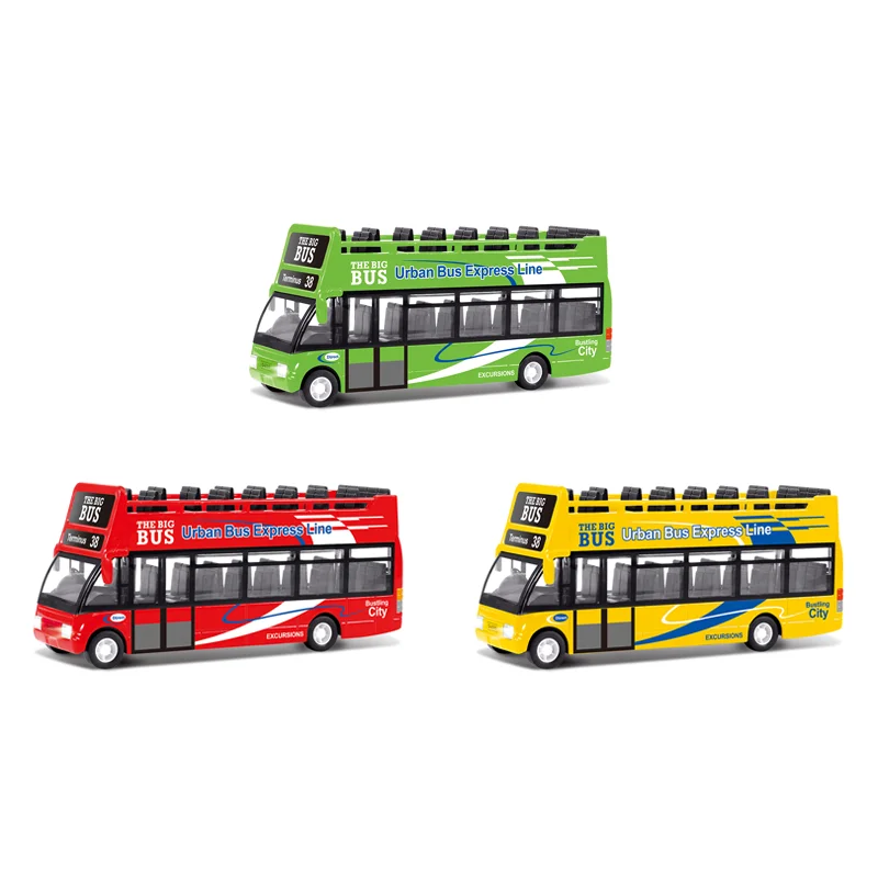 1:146 Pull-back Alloy double-decker Bus with lights and music logo customization OEM ODM Diecast Model Car for Boy toy vehicle