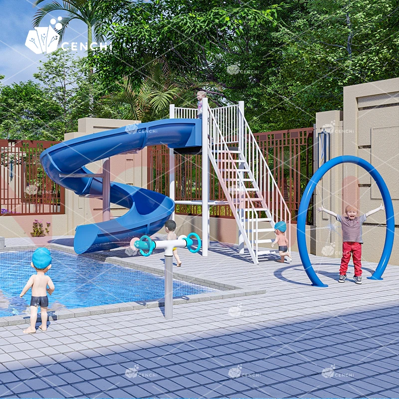 Cenchi summer cooling backyard swimming pool slide commercial splash pad park hotel resort aqua play fiberglass slides