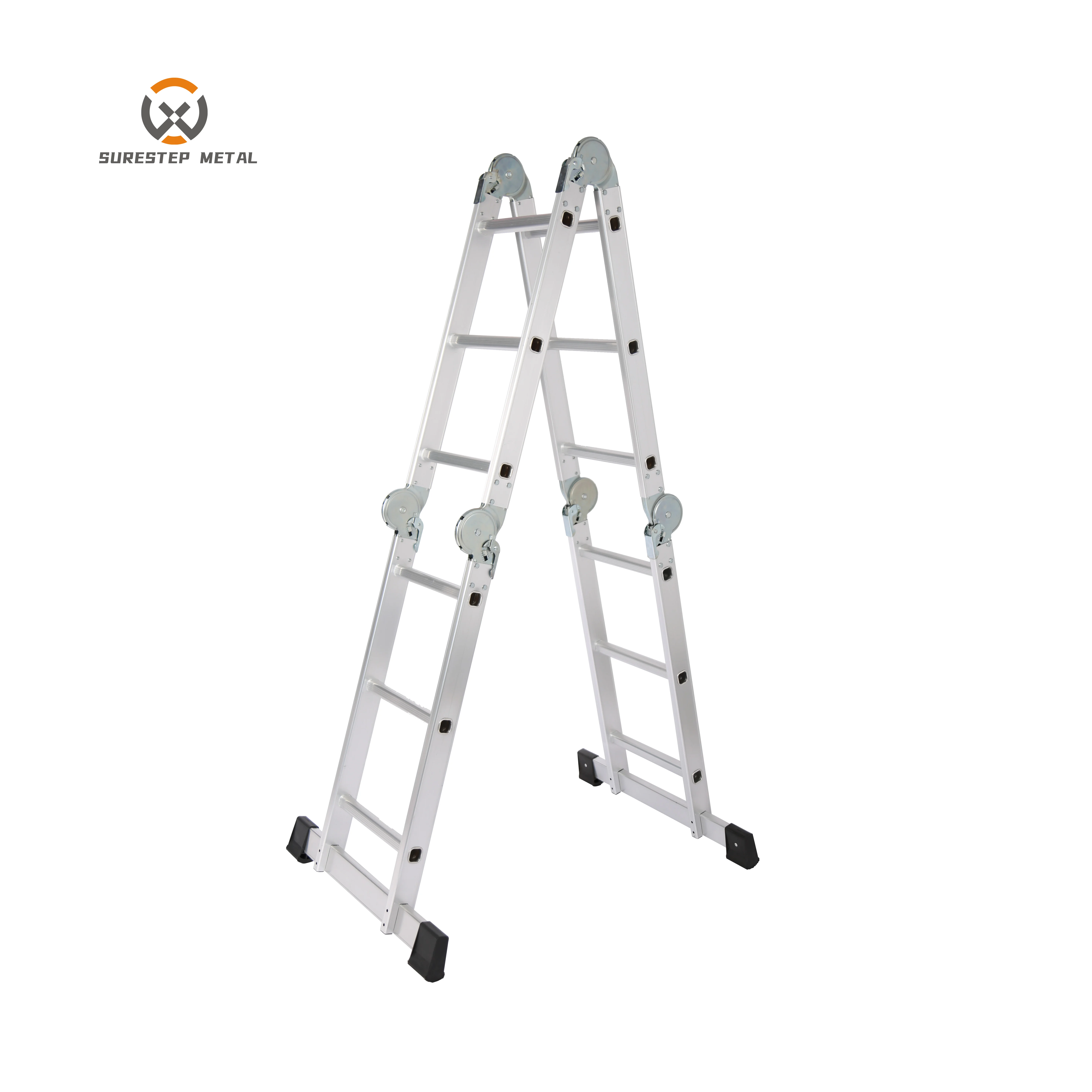 En131 Aluminum Climbing Steps Ladders 4*3 4*4 Small Hinge Folding Industrial Multi-purpose Ladder