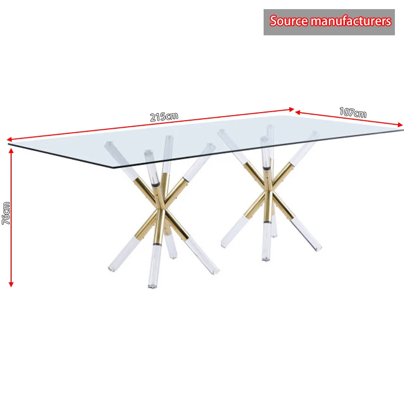 Luxury furniture dining room contemporary stainless steel base minimalist restaurant rectangular 8 seater acrylic dining table