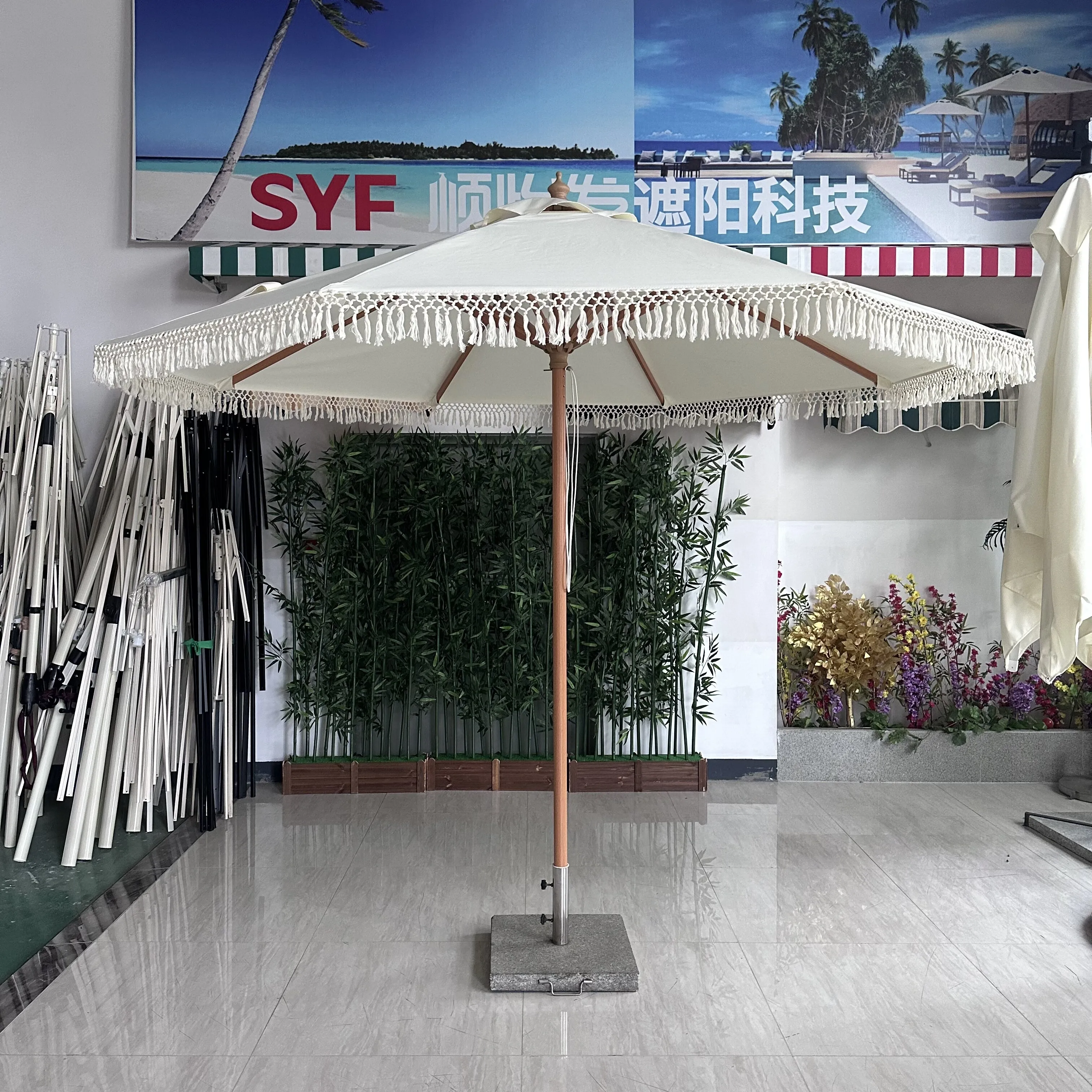 mid pole umbrella with reflective edge wooden beach sun umbrella chinese nylon resident evil umbrella