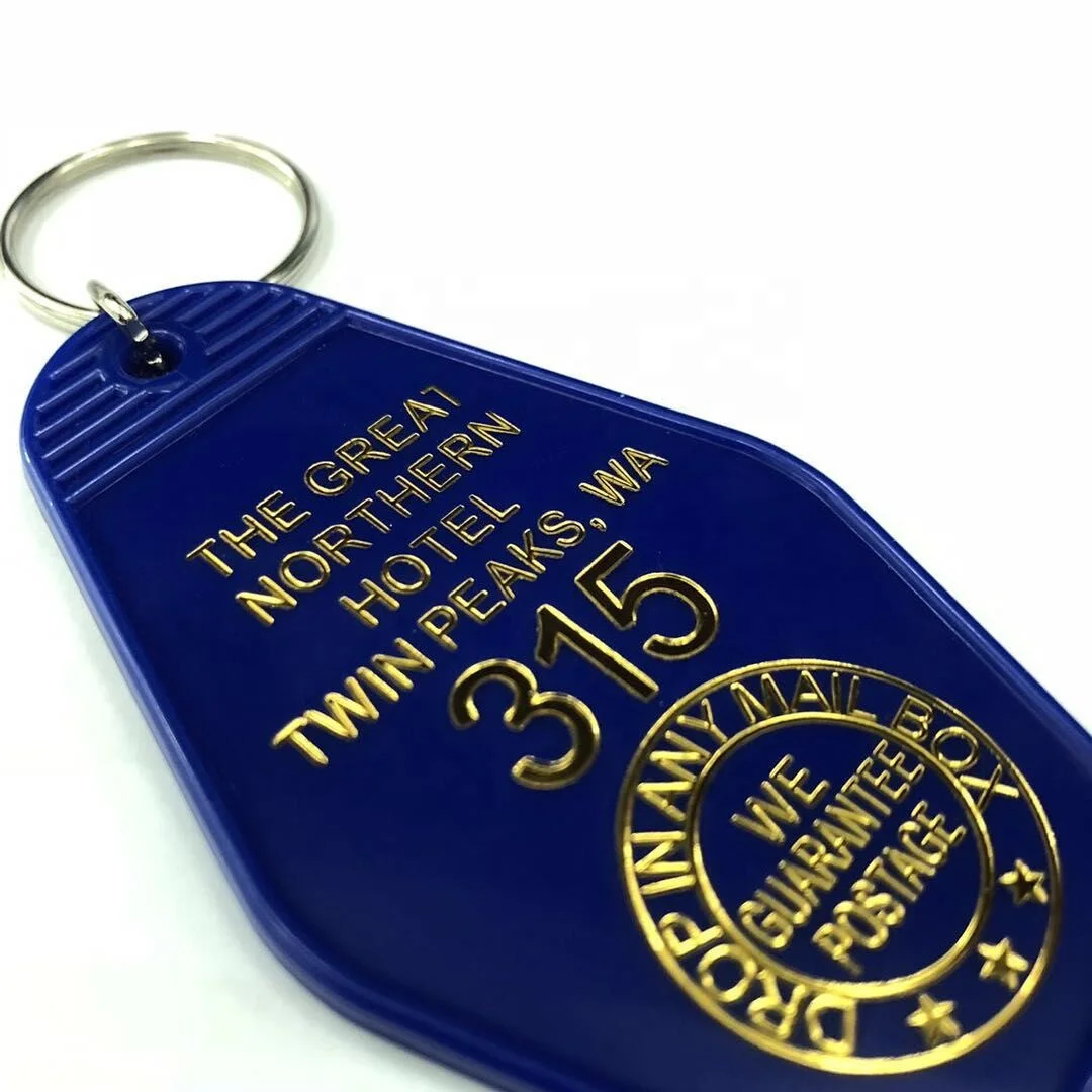 Custom colorful Hot stamping logo plastic motel keychain