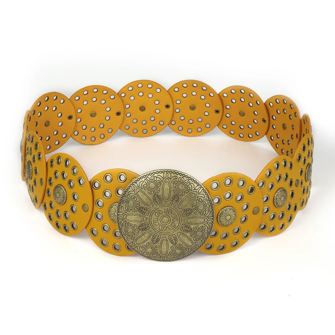 Wholesale Western Cowboy Punk Belt New Design Exaggerated Round Alloy Leather Belt for Women