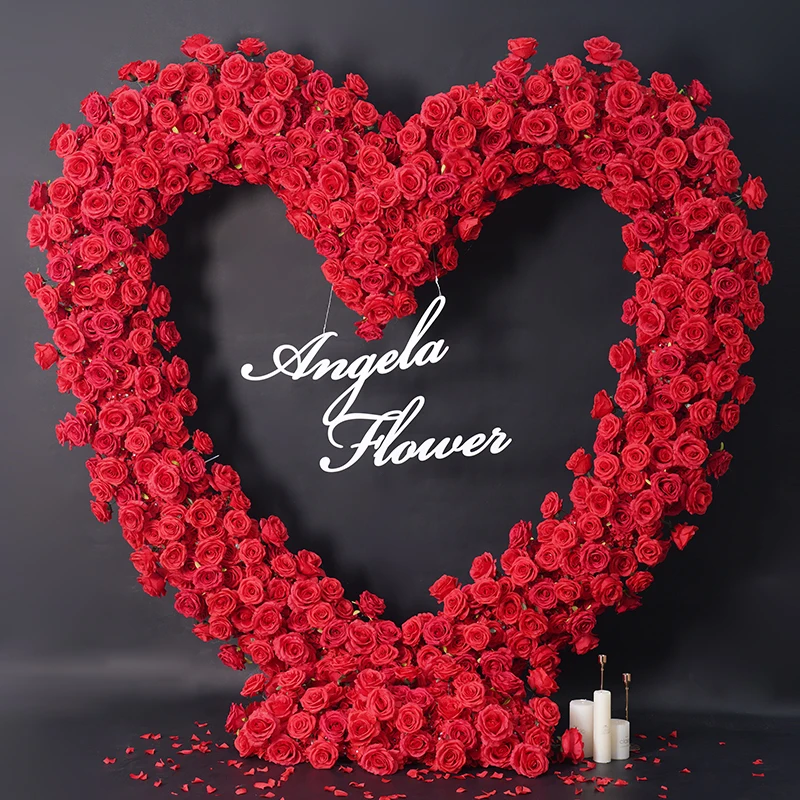 Red White Rose Foam Base Arrangement Floral Event Flower Stand Wedding Backdrop Heart Shape Arch Frame Decor For Reception A8745