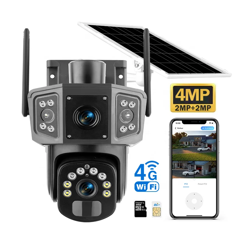 Профессиональная Сигнализация 4G солнечная Камера уличная Wi-Fi удаленный мониторинг нескольких объективов CCTV Солнечная камера