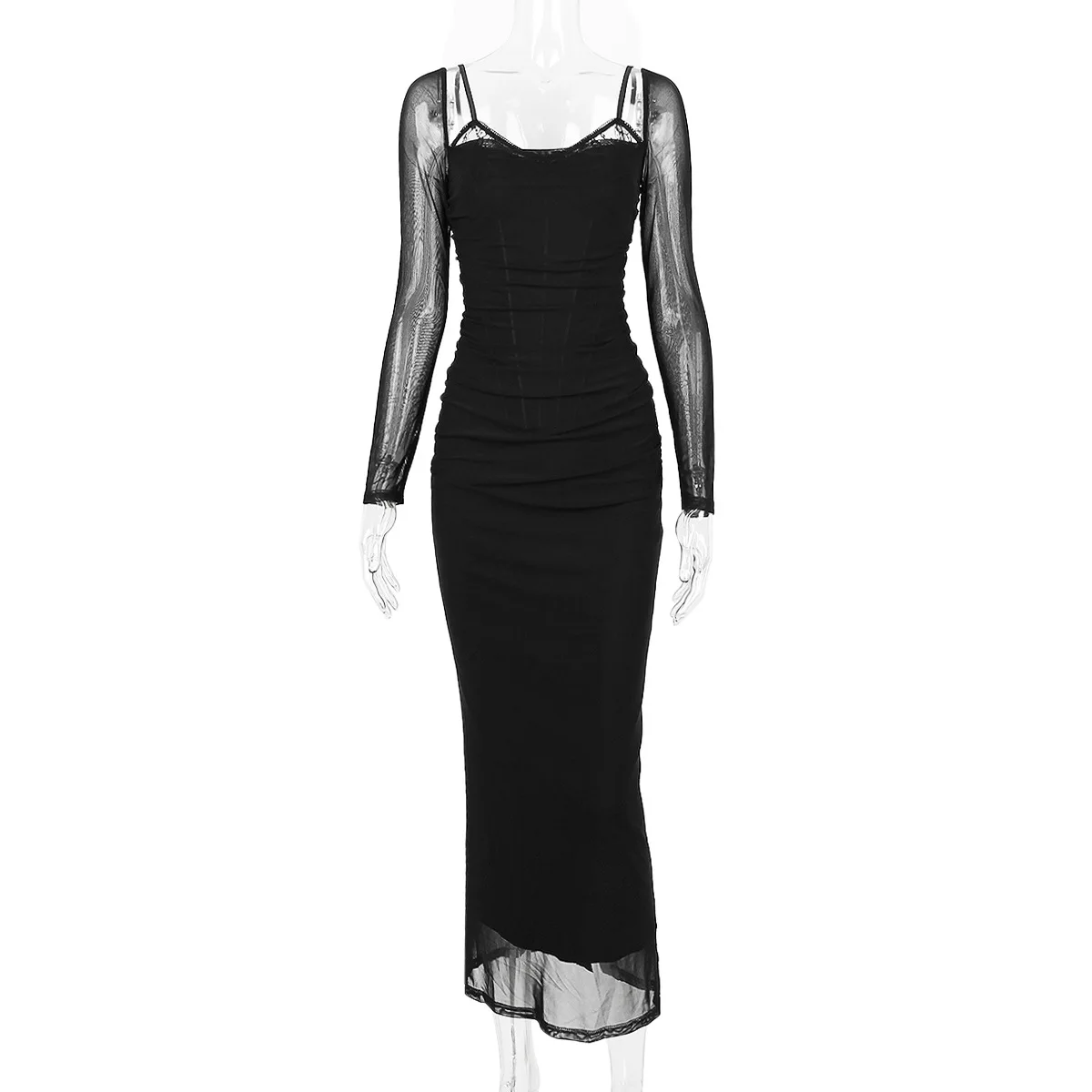 Wholesale ladies undefined Manufacturers for customs clothes stock mesh lace black maxi evening party dress for women