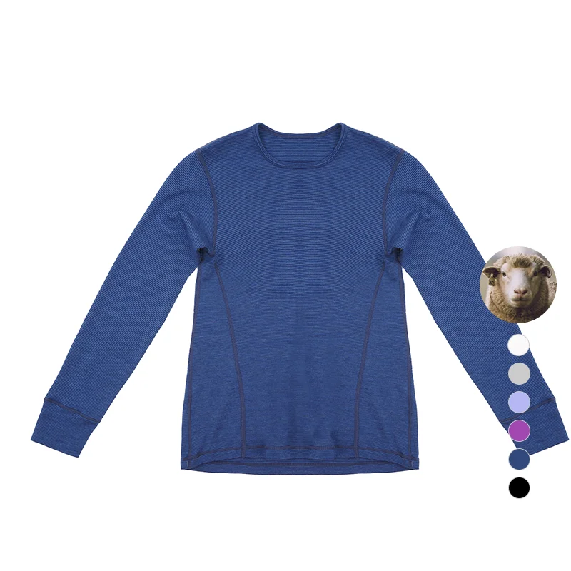 Solarwool Fashion Winter Interlock Heated Stripe Underwear 100% Merino Wool Womens Basic Shirt