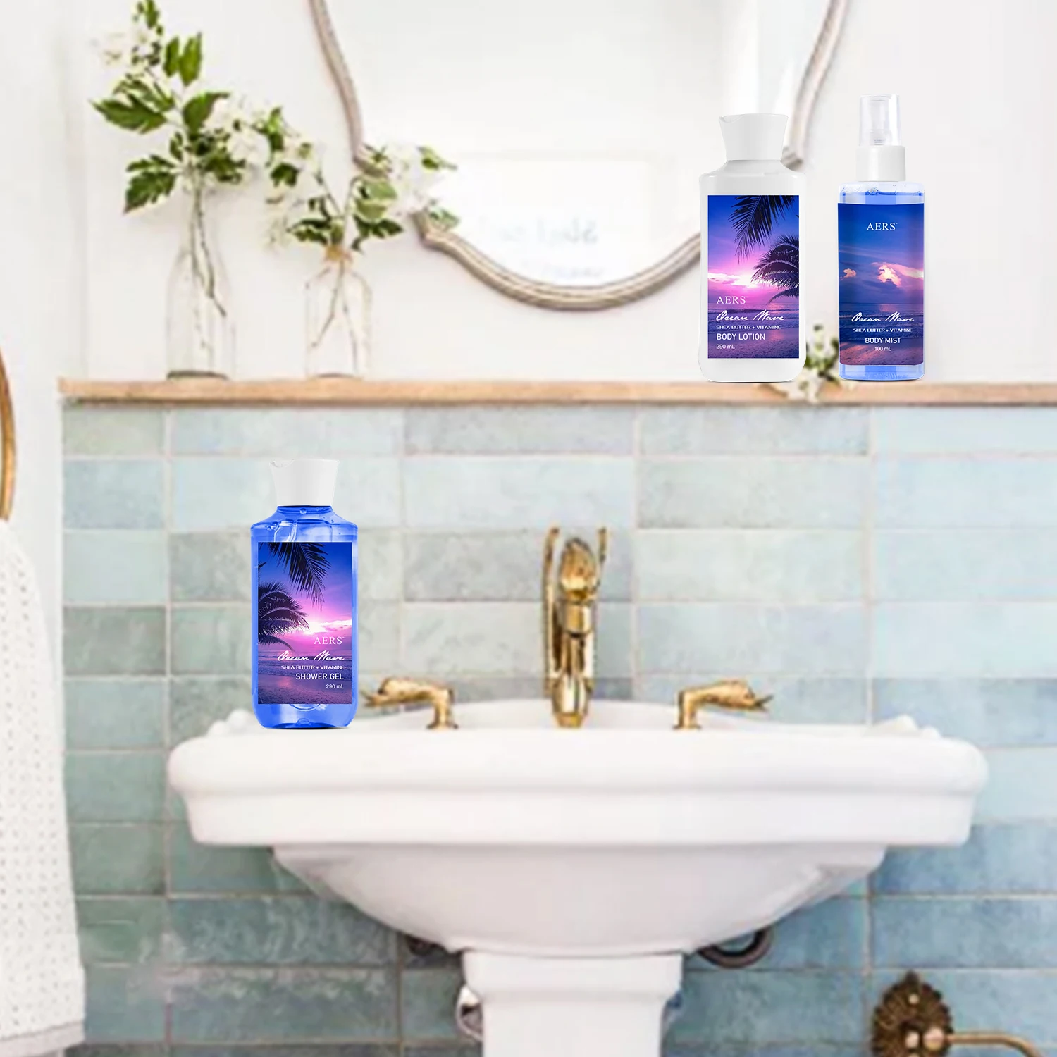 AERS 3pcs Bath Sets 200ml Body Mist with 290ml Shower Gel with 290ml Works for Lady BAG Packing Spray Floral Female BODY MIST AN