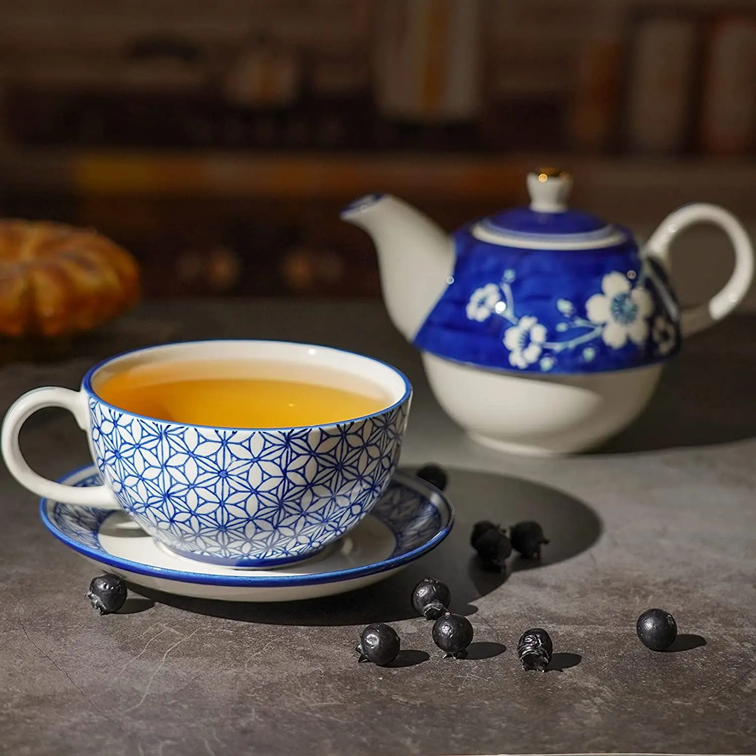 Nordic 4Pcs Decal Afternoon Tea Time Teaware Tea for One Set Teapot with Porcelain Teacup