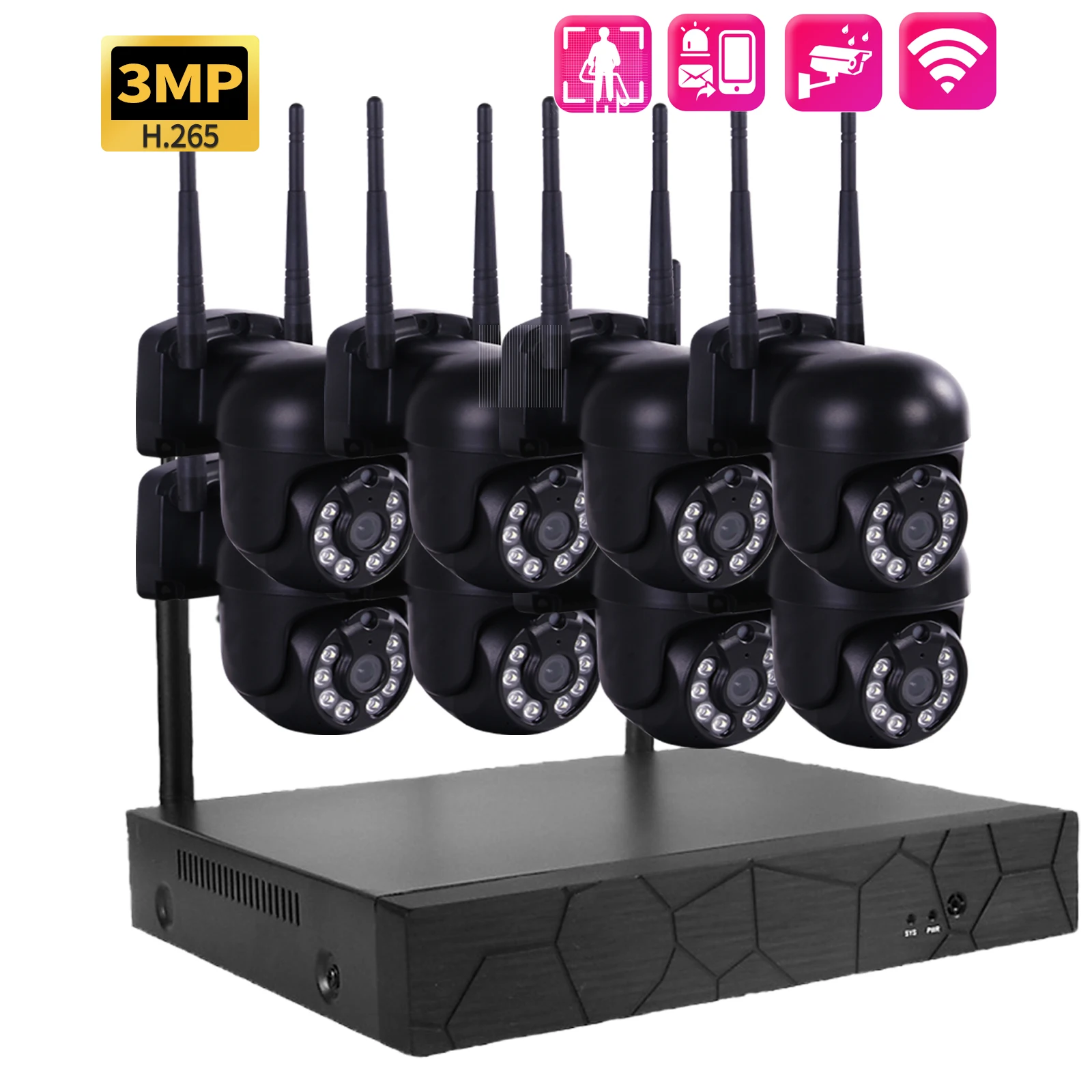 8CH Wireless CCTV System 3MP WiFi NVR Outdoor Human Auto Track Security IP Camer P2P Video Surveillance Kit Night Vision