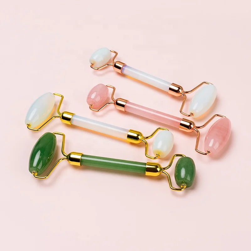 
Custom Logo Private Jade Double Roller Massage Under Eyes With Sticks Noiseless Handheld Natural Anti Aging Jade Facial Roller 