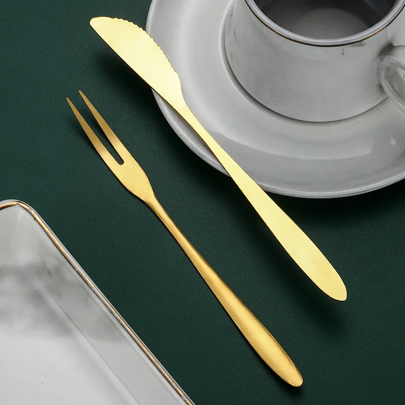 Low MOQ Silverware Gold Mini Stainless Steel Mooncake Cake Dessert Forks Knife in Party Snail Fruit Fork Restaurant