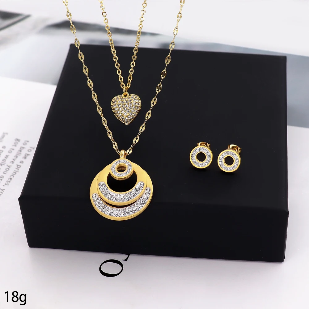 Stainless Steel Heart Star Pearl Pendant Earring Multi Layered  Necklace Jewelry Set