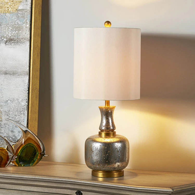 Home Office Bedroom Living Room Accent Decorative Antique Mercury Glass Gold Table Lamps
