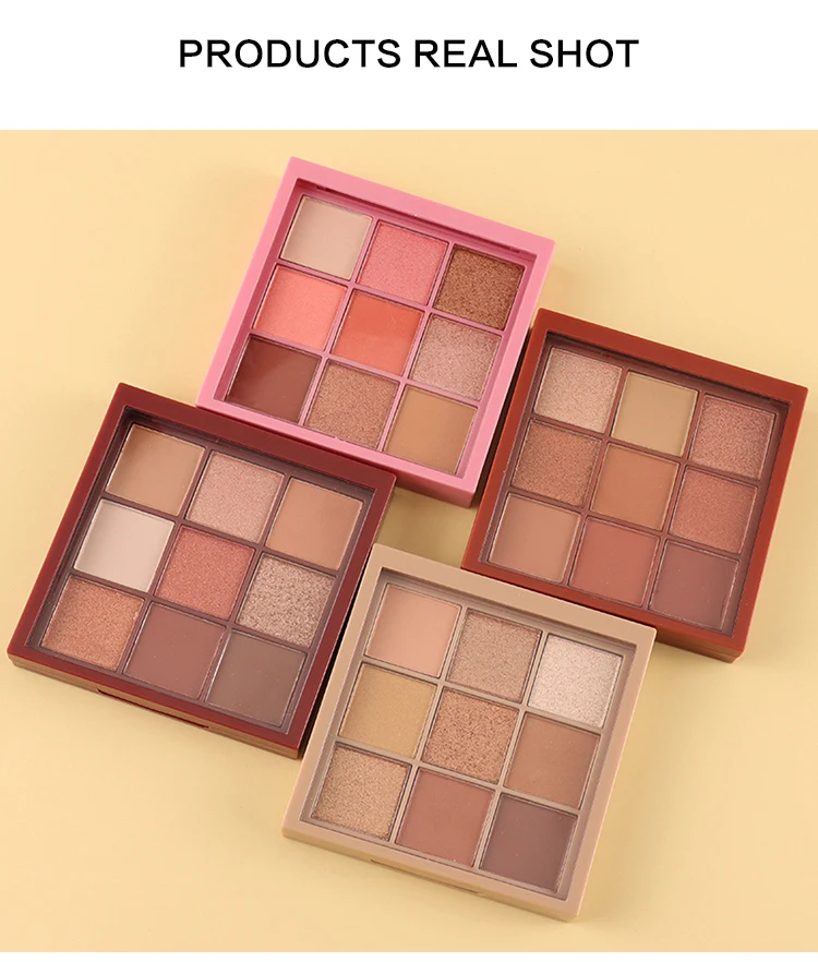 Wholesale Shimmer Shiny Makeup Eyeshadow Palette Vegan 9 Colors Glitter High Pigmented Eye Shadow Private Label