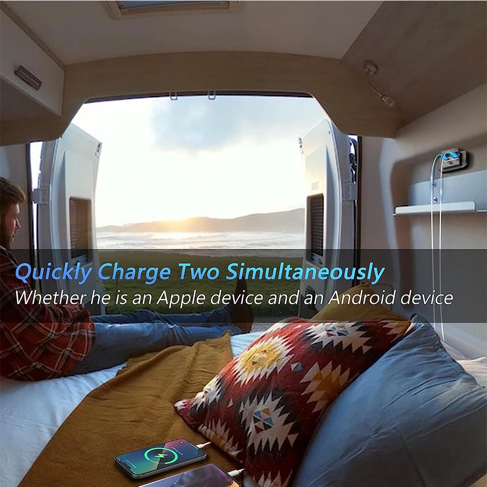 12v  RV Bus USB Panel Mobile Charger QC3.0+PD3.0 Fast Charging Without Opening Hole red led