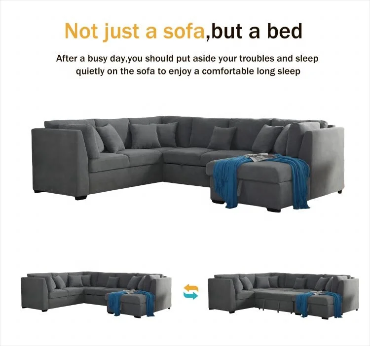 US warehouse in stock American style sectional 9 seater U shaped corner sofa bed with storage both left and Right chaise