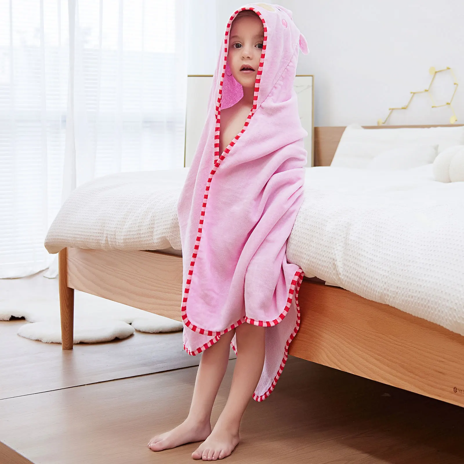 MICHLEY Fast Shipping Girls Pink Bath Robe Kids Easter Gift 100%Cotton Children Beach Towel Kids