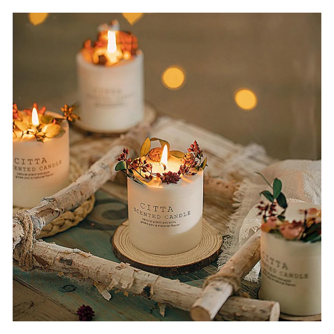 Flower print glass canned scented candles soy scented candle smokeless fragrance free sample scented candle with dried flowers