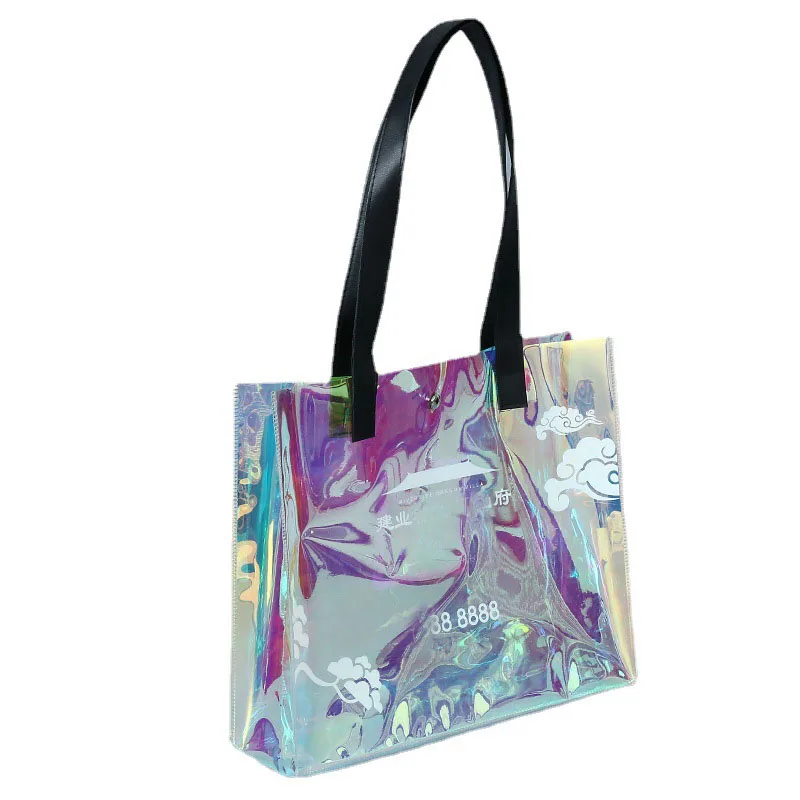 Waterproof PVC Clear Jelly Bag Shopper Holographic Shoulder Shopping Plastic Bag Custom Logo Transparent PVC Bag