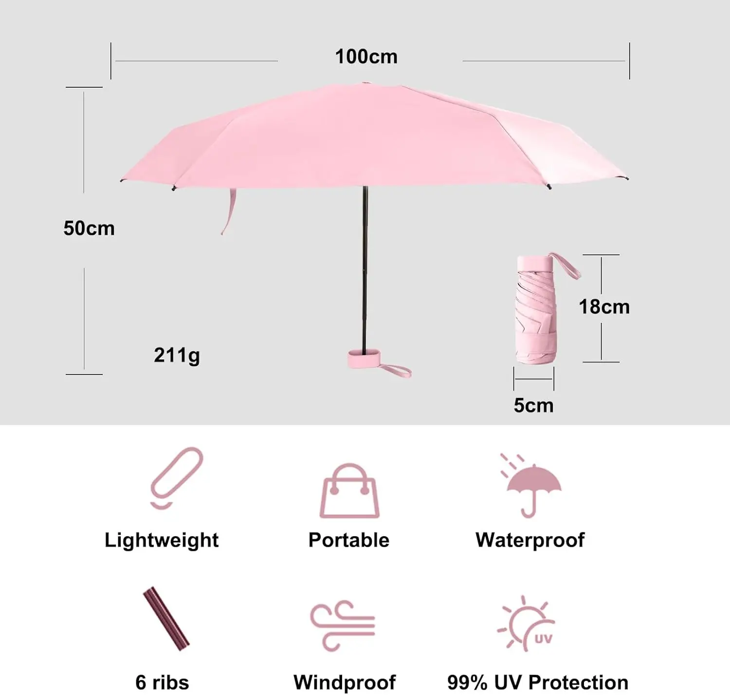 Lightweight Folding Compact Travel Small Mini Umbrella for Kids Sombrilla 8 Ribs Design Pocket Korean Umbrella Uv Protection