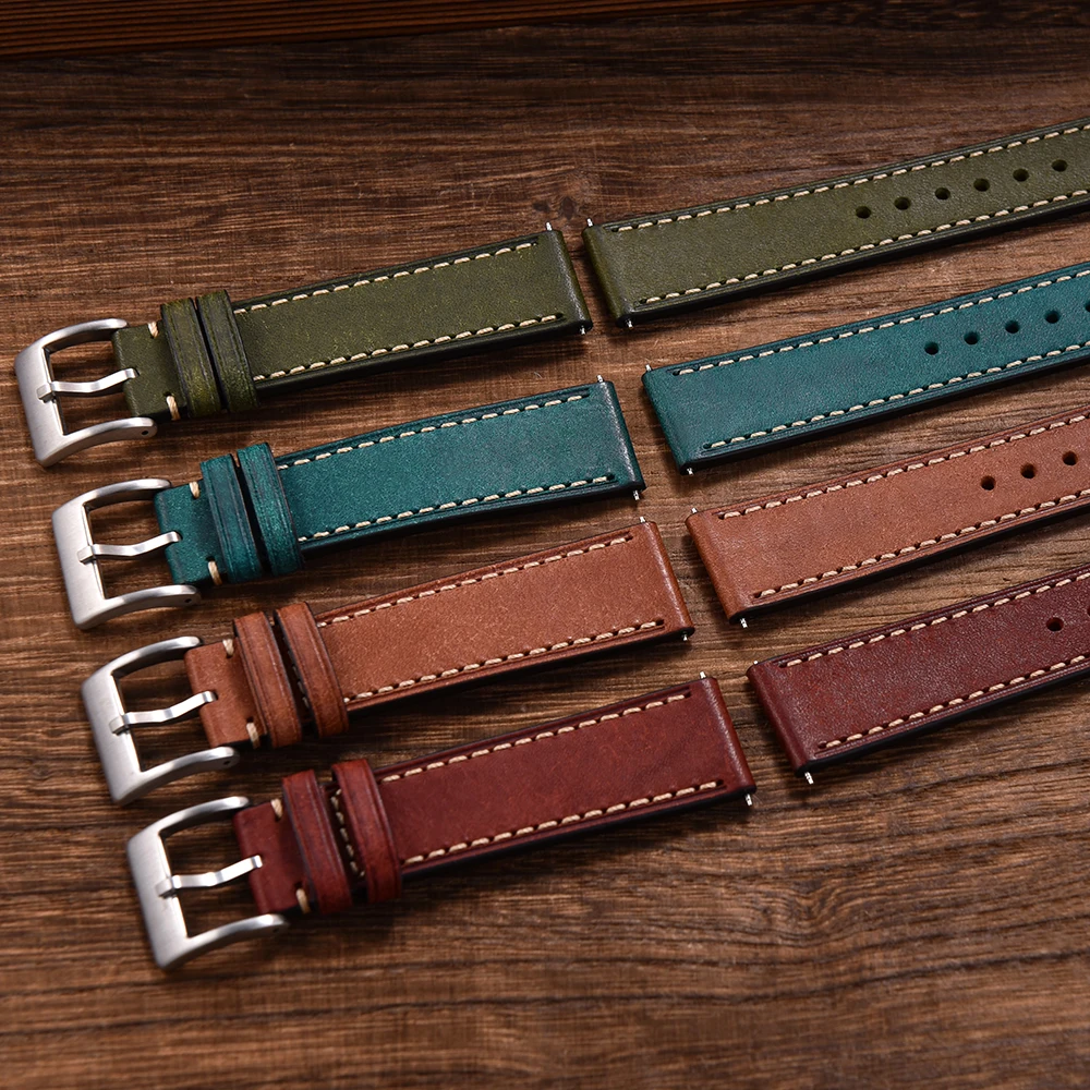 Juelong Vintage 20mm 22mm Mens Watch Leather Strap Italian Pueblo Leather Strap