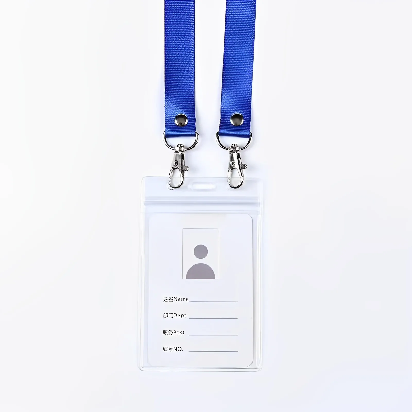 Plain Id Badge Card Lanyard With Plastic Holder Lanyard Double Hook With Id Card Badge Holder Blue