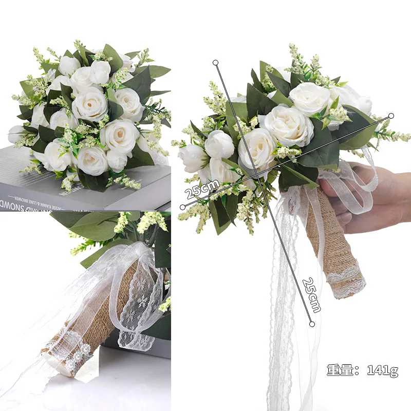 Oem Factory Wedding sphere bouquet Flower Bridal Silk Real Touch White Wedding Ceremony Artificial Flower Holder Handhold