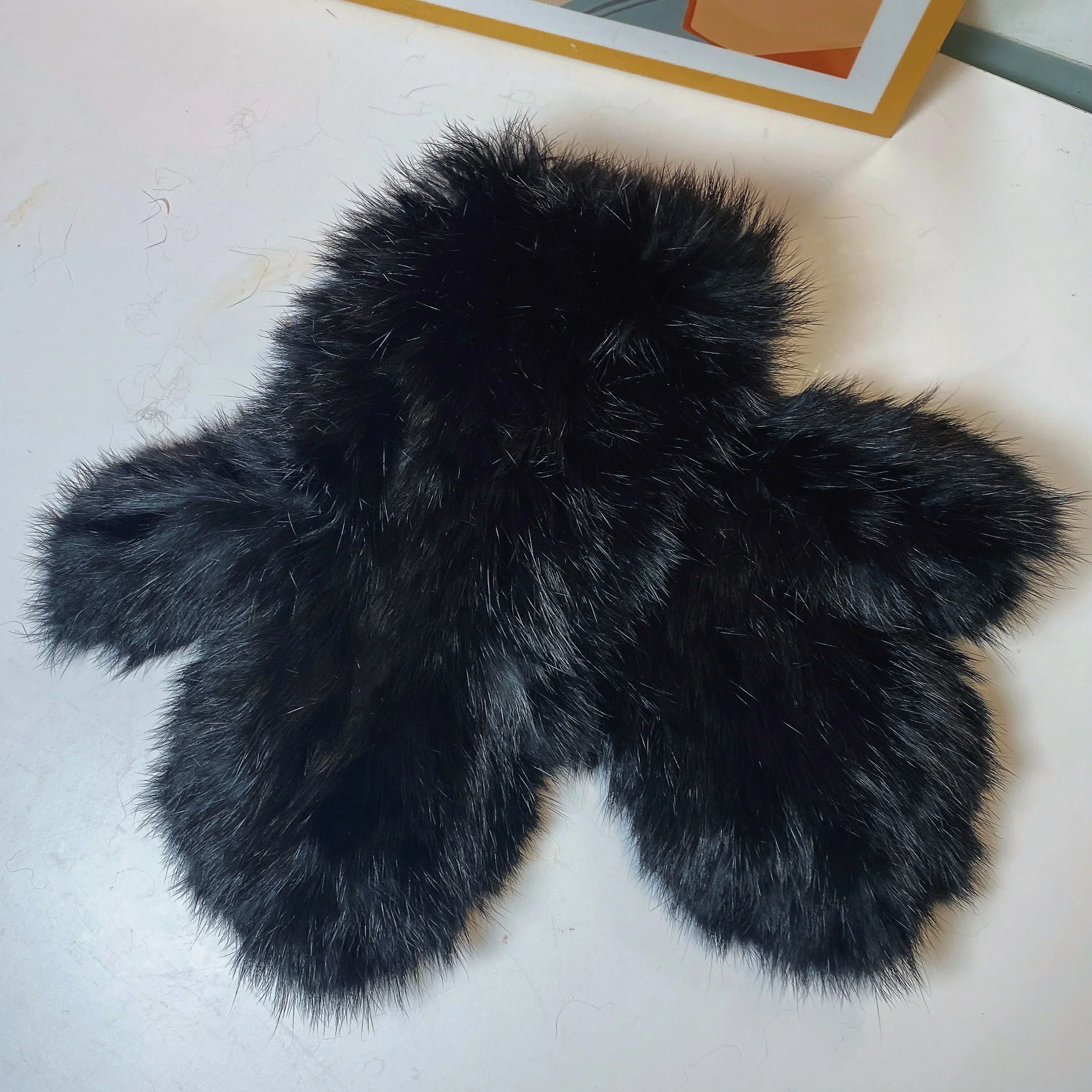 KMR-BLK Women Fur Fashion Mittens Soft Hand Made Real Rabbit Fur Knitted Mittens Warm Gloves Stylish Fashion Hand Warmer