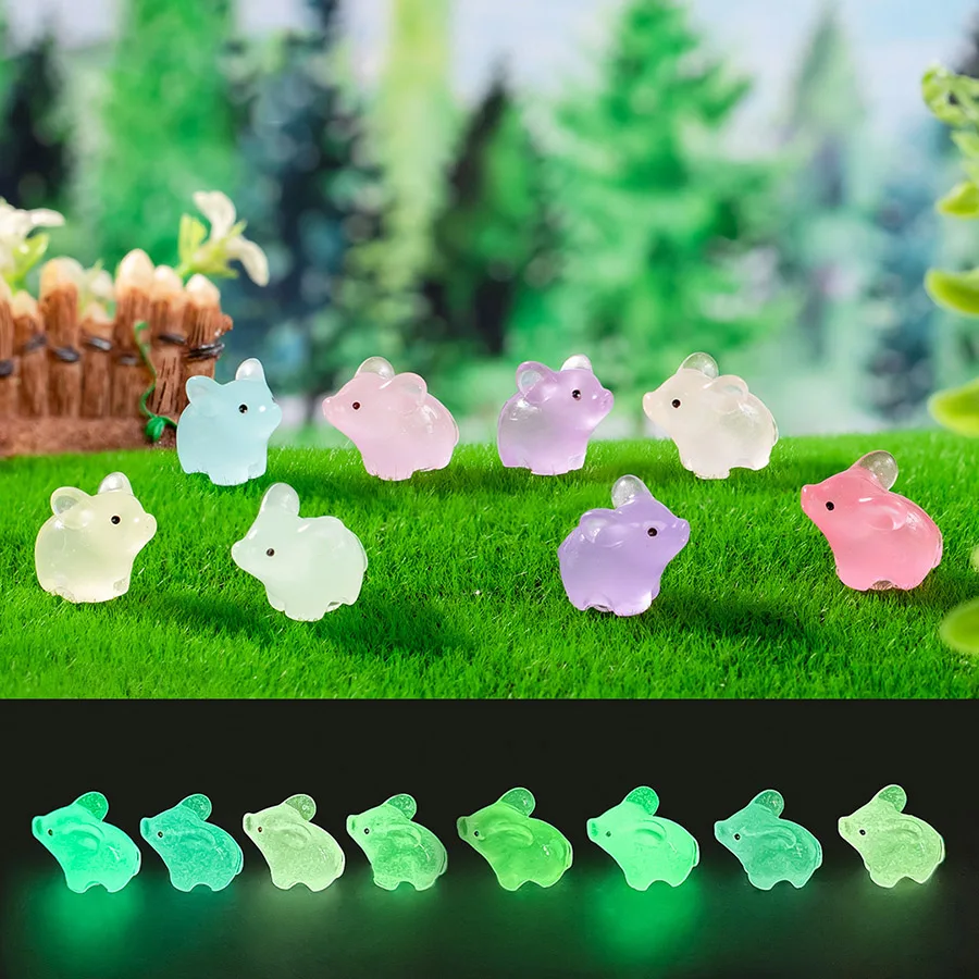 Crystal Cute Pig Miniatures Resin Toy Accessories Ornament Luminous Fairy Pond Lawn Decoration Bonsai Decor