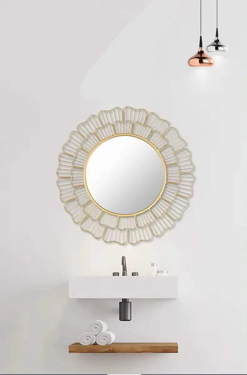 71cm large iron Modern creative home furniture decorative wall mirrors wall hanging round gold mirror for living room FOR SALE