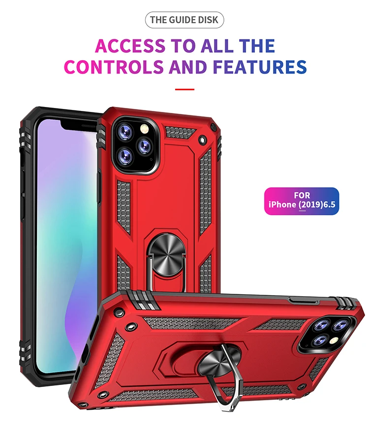 
Military Protective Armor Phone Cover for iPhone 11 Pro Max, TPU PC Magnet Phone Case with Rotating Ring Holder 