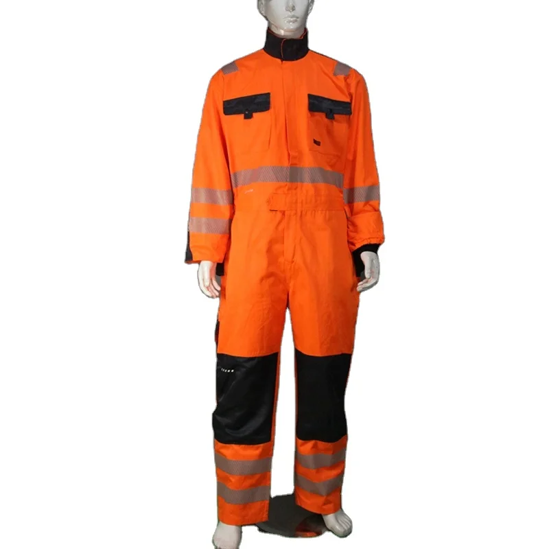 Factory Custom Orange Fluorescent Coverall Cotton Work Uniforms Coveralls Hi Vis Workwear