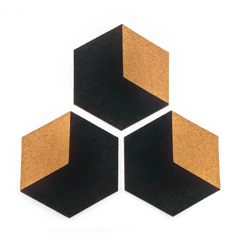 Hot selling good quality bulletin hexagon black self adhesive wall cork board