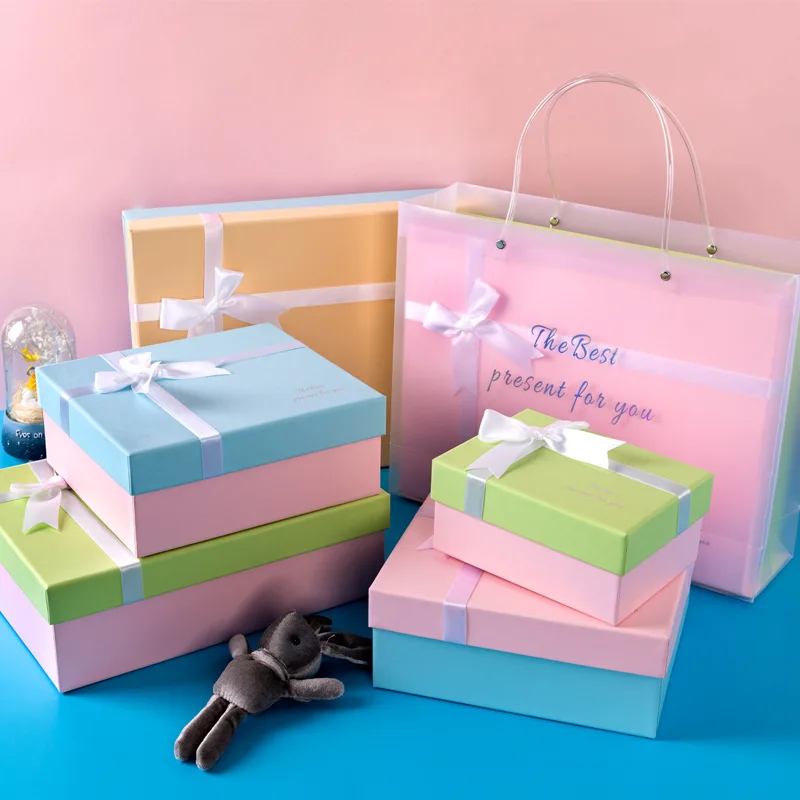 New custom large-size custom cardboard gift box Ribbon bow color box rectangular cover box