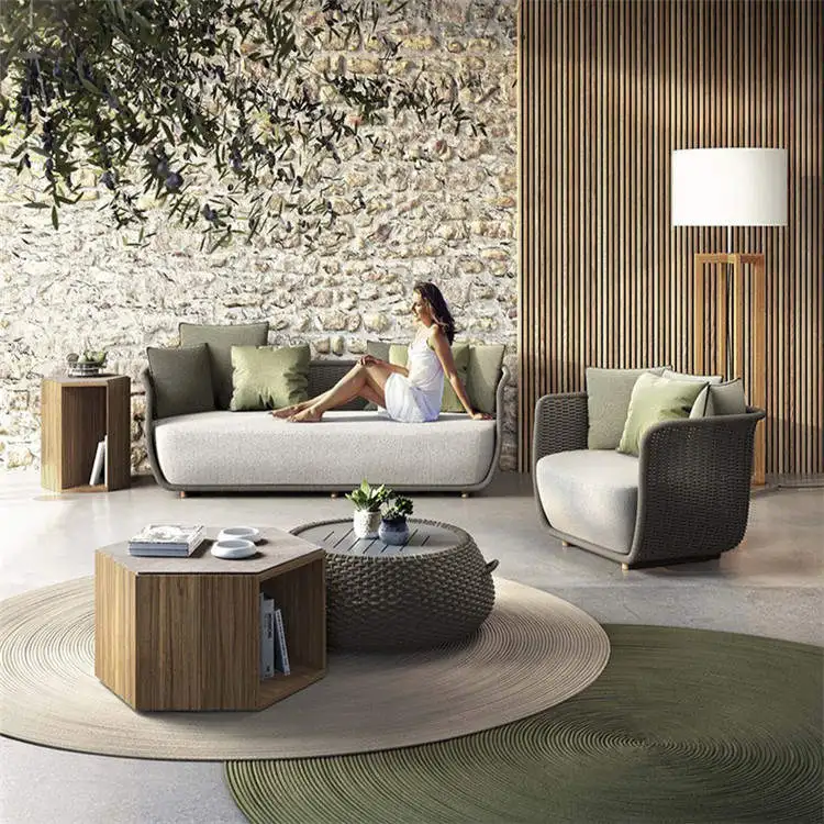 SERENDIPITY Garden Italian Modern nordic style Aluminium furniture luxury rattan outdoor sofa set for restaurant