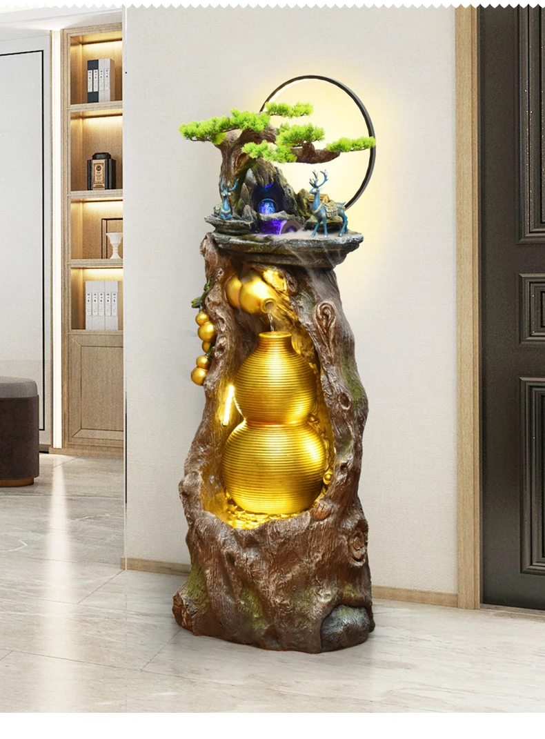 Rockery Indoor Living Room Balcony Office Landing Wealth Lucky Gift Creative Resin Water Fountain Garden Gift Waterfall