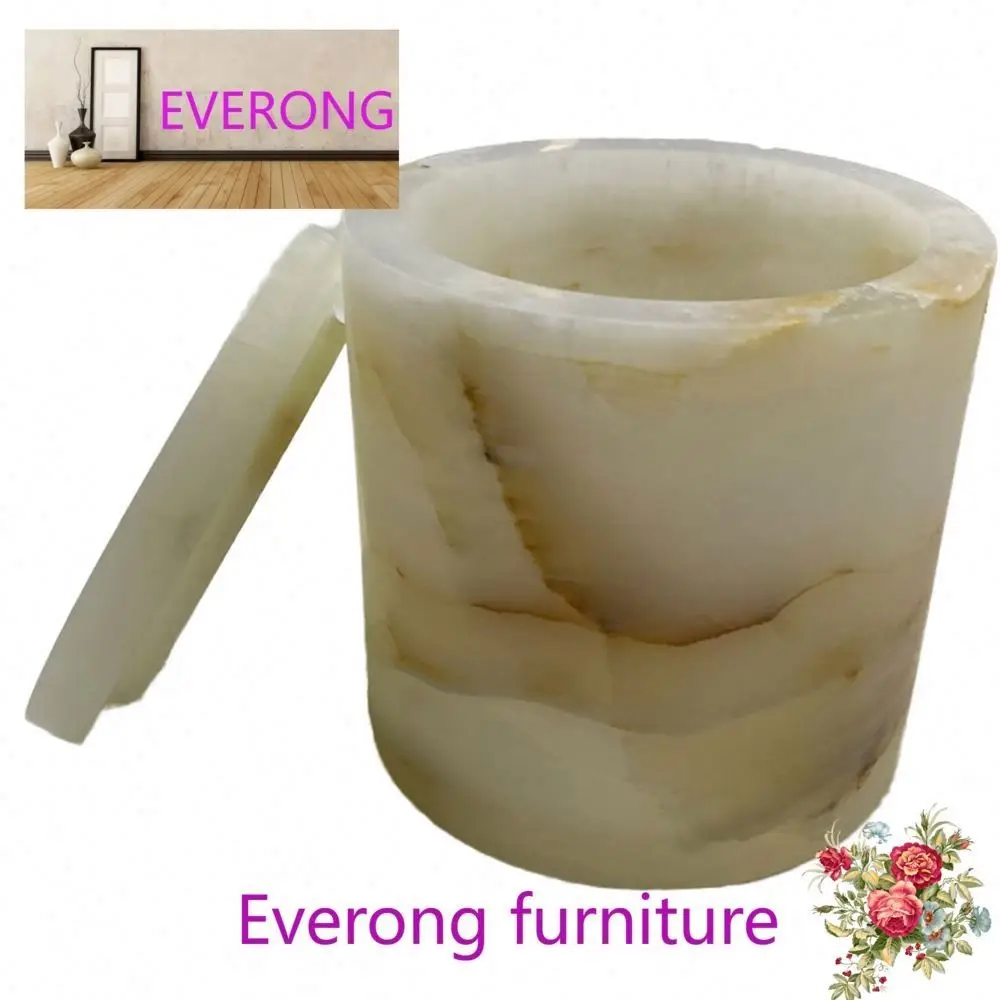 Ev Stone Supply Natural White Onyx Candle Jars with Lids