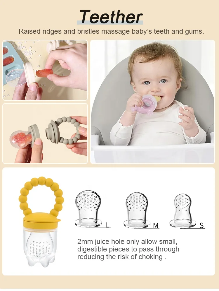 Bpa Free Silicon Nibble Freezer Tray Breast Milk Teething Popsicle Mold Baby Fruit Food Teether Tray Toddler Fruit Pacifier Set
