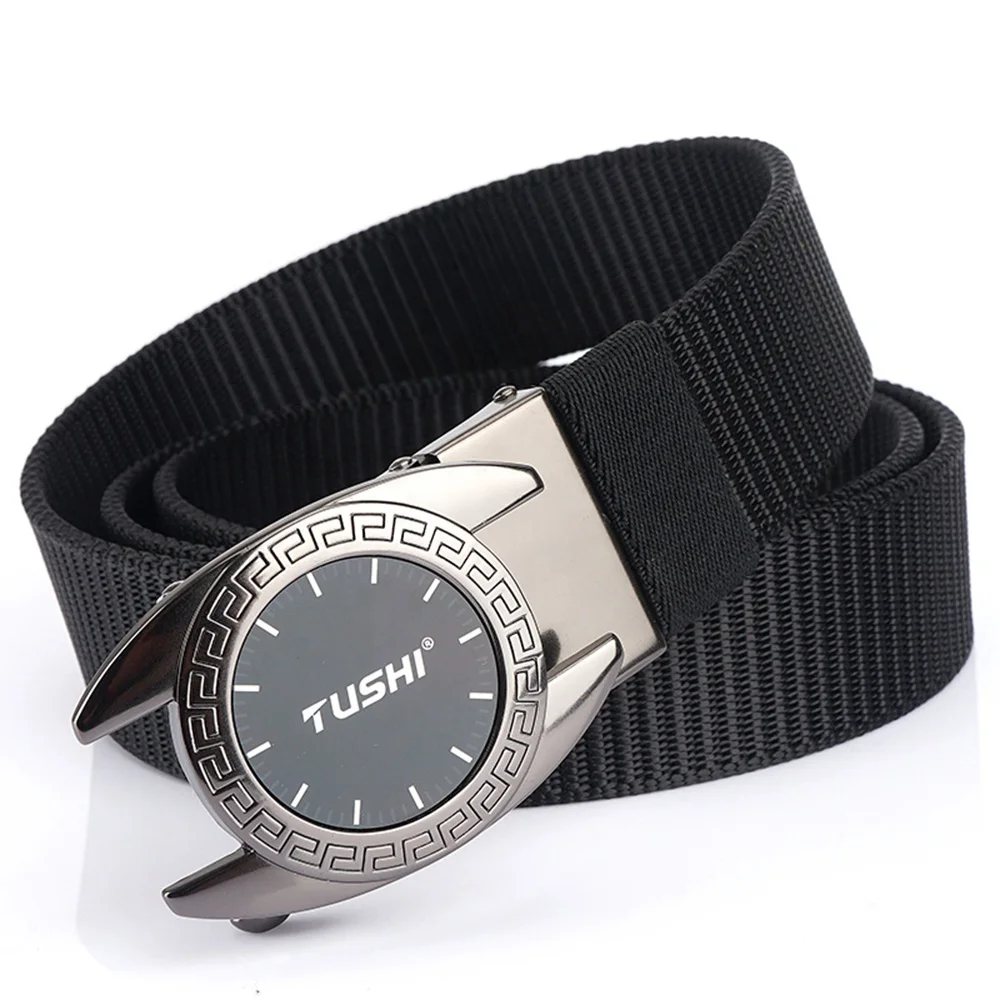 Wholesale Male Durable Straps Simple Sliding Ratchet Business Buckle Belts Men metal Automatic Casual nylon Outdoor Belts