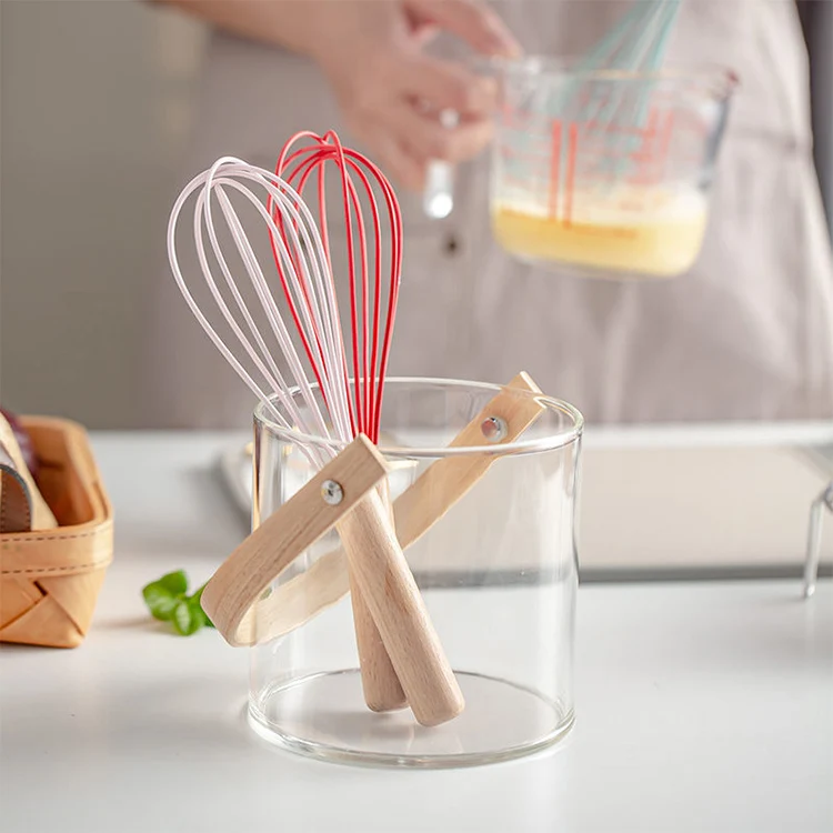 Kingwise Wholesale High Quality Baking Cooking Tools Manual Silicone 10 Inch Whisk Egg Beater With Wood Handle