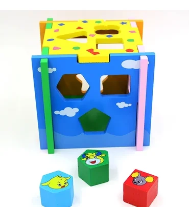 Hot Style Intelligence Cartoon Box Detachable Blocks Matching Funny Animal Wooden Baby Shape Sorter Toy For kids Boys and Girls