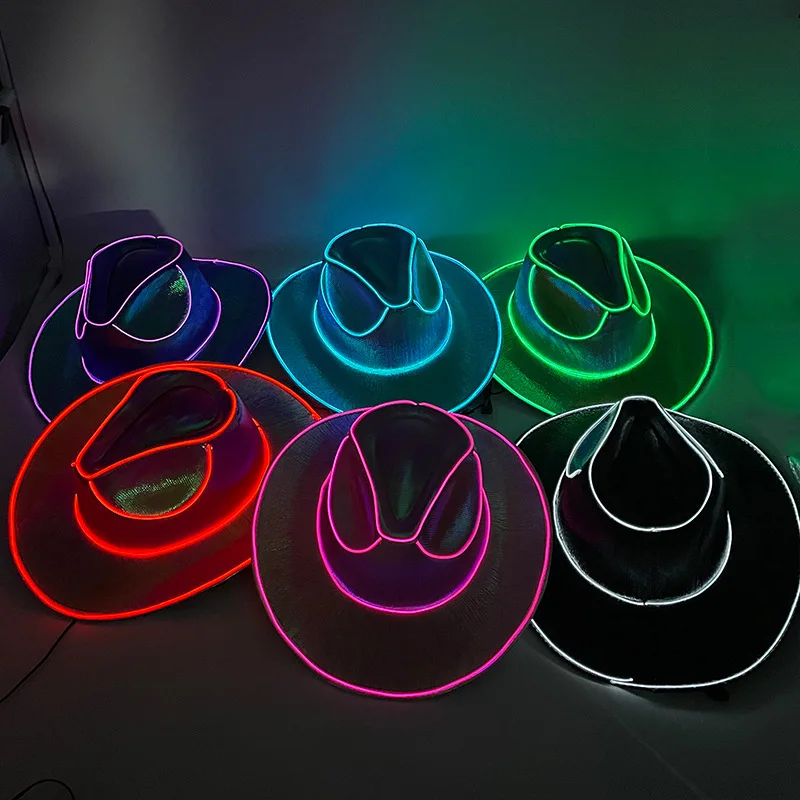 Halloween Jazz Hat Adult Neon LED Luminous Festival Party Dress Up Led Therapy Cap Glowing Cowboy Hat for Party
