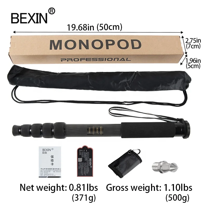 BEXIN New Extendable Unipod Professional Camera Carbon Fiber Foldable Mini Lightweight Monopod Tripod for DSLR Flash